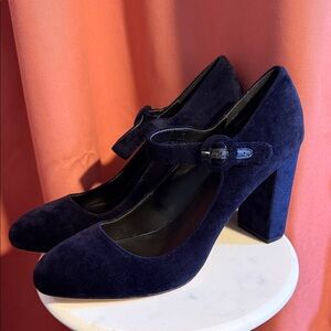 NWOT Lands' End Midnight Sapphire Velvet Block Heel Mary Janes Size 11